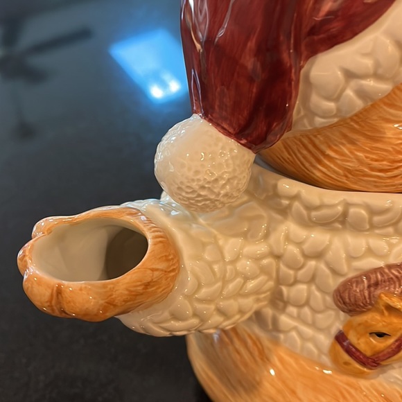 Christmas Teddy Bear Teapot W/tree & Gifts Holiday Ceramic Hand - Picture 7 of 13